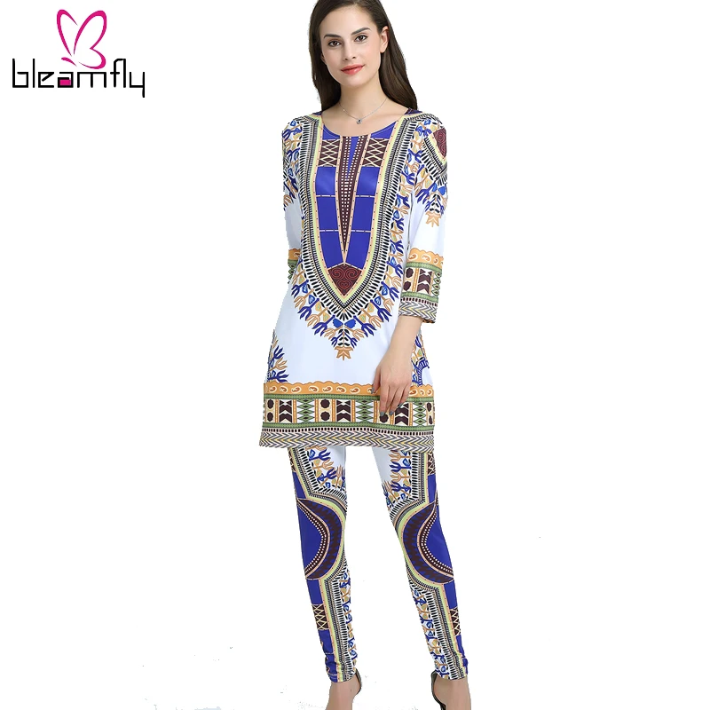 

African Print Dresses For Women Dashiki Traditional African Two Piece Set Print Tracksuit Bazin Tops Pants Clothing Female Suit
