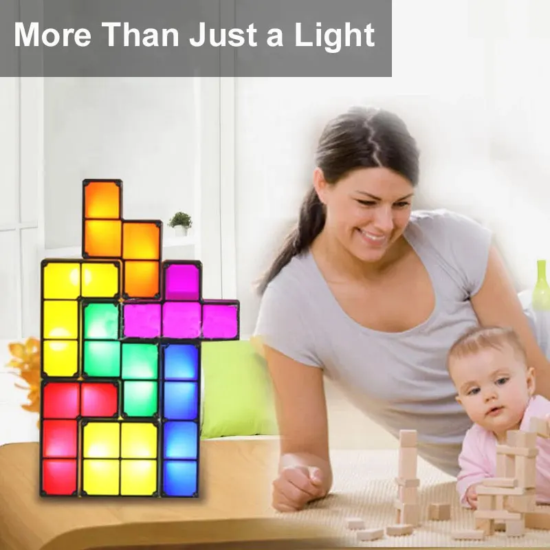 DIY Tetris Puzzle светильник, Штабелируемый светодиодный настольный светильник, строительный блок, светодиодный ночник, романтическая новинка, лампа для подарка ребенку