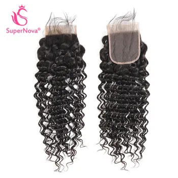 

Supernova Brazilian Lace Closure Deep Wave Remy Hair Natural Color 100% Human Hair Closure With Baby Hair Free Part 4''x 4''
