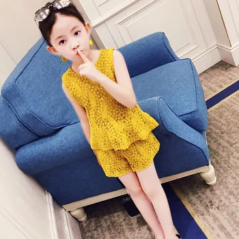 

Girls clothes summer dress Toddler Kids Baby Girls Outfits Clothes Lace Sleeveless T-shirt Vest+Shorts Set Newborn clothing