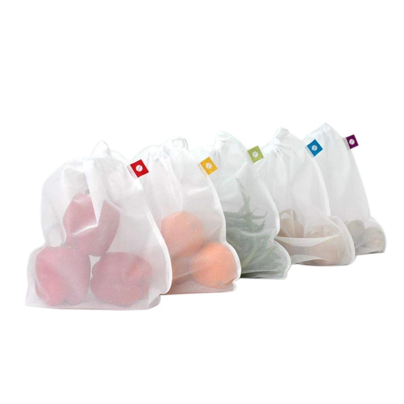 

5PCS Reusable Bags Washable Mesh Bags for Fruits and Vegetables Eco-friendly Cloth Fabric kitchen organizer