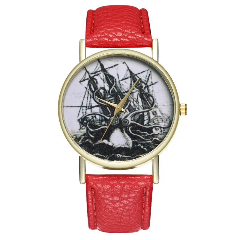 Vintage Sailing Canvas Boat Ship Quartz Watch Women Fashion PU Leather