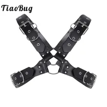 TiaoBug мужской из искусственной кожи нагрудный ремень для тела панк Связывание Rave металлические o-кольца шпильки ремень сексуальный мужской БДСМ Связывание мышцы клуб костюм