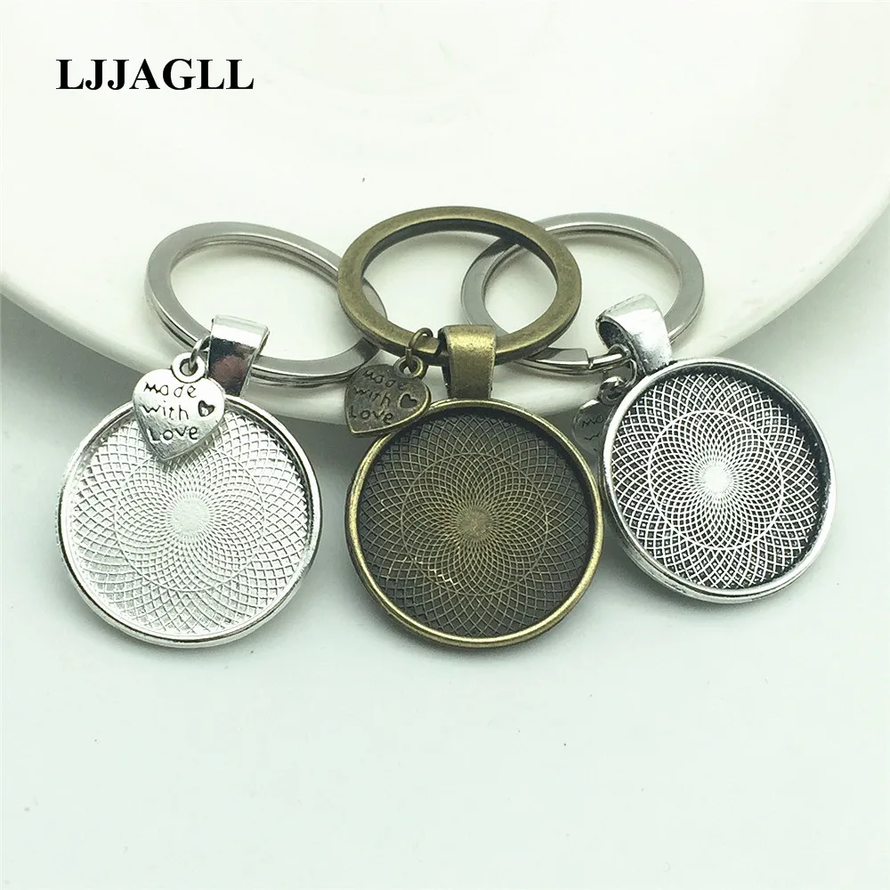

3pcs Metal Silver Plated Men Women Car Key Rings Chain Filligree Flower Fit round 25mm Cabochon Logo Pendant Diy Jewelry AYSQ012