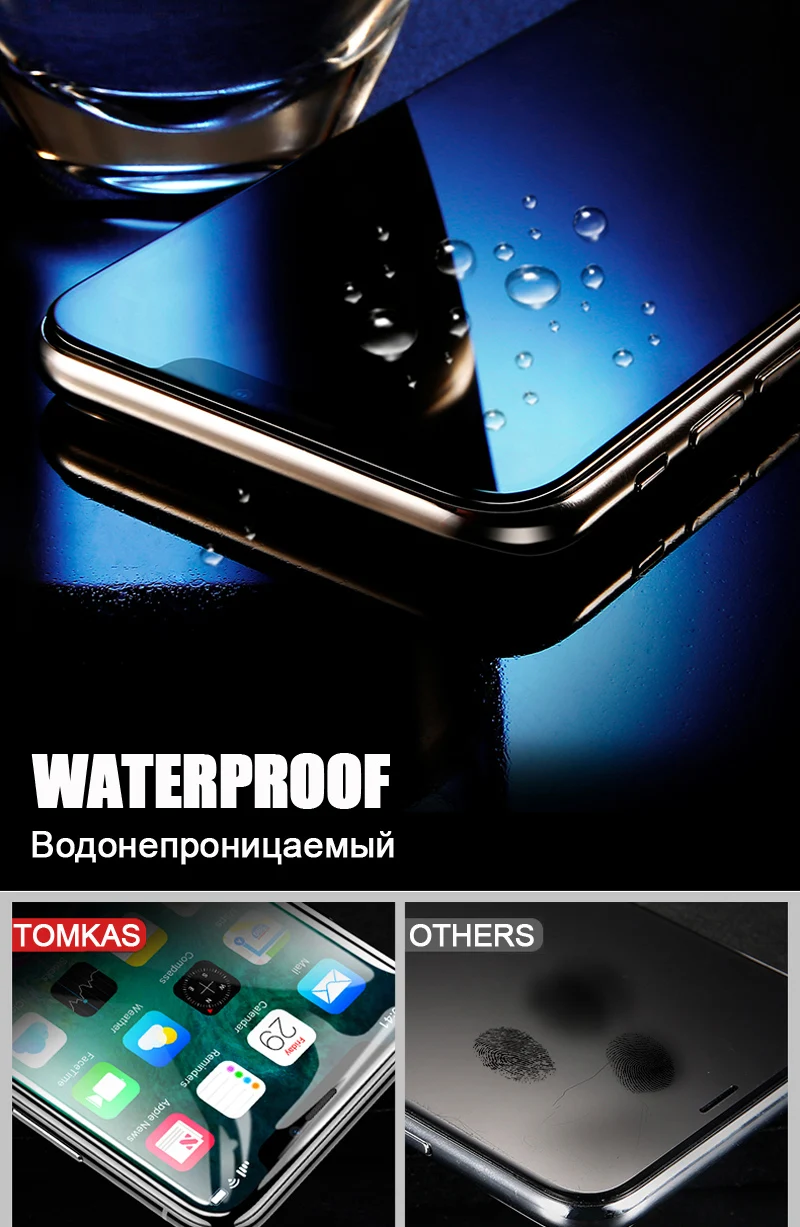 TOMKAS 5D Glass For iPhone X Screen Protector Film Curved Edge Full Cover Dust Proof For Apple iPhone X 10 Screen Protector