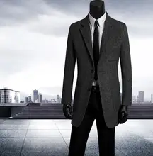 2017 autumn single breasted long wool coat men grey black slim trench coats mens overcoat casaco