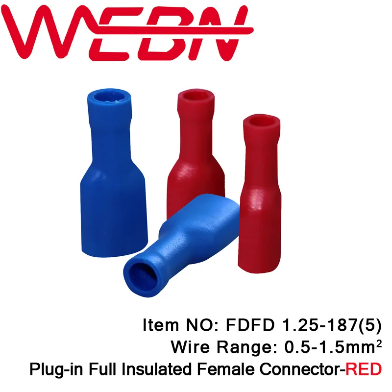 FDFD1.25 187(5) Plug in Full Insulated Female Terminal Brass&PVC