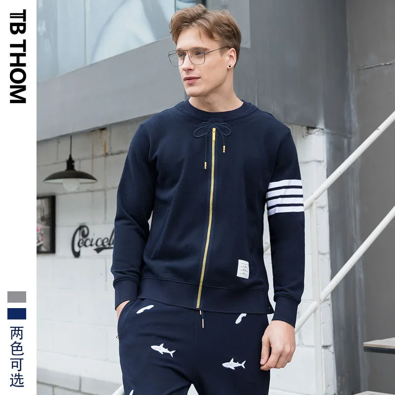 

2019 tb thom men's 3D embroidery sweatshirts sport casual pullover hoodies men o-neck contrast color sweatshirts male
