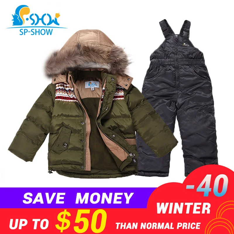 

BUY 1 GET 1 SCARF FREE -30 degrees SP-SHOW Winter 90% White down suit nature fur Windproof Russian Warm Thick fleece Down suit
