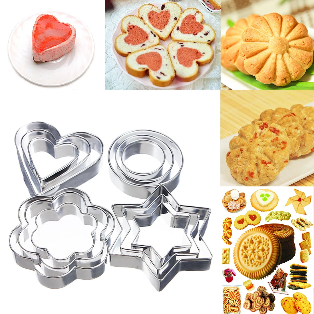 

12Pcs/set Heart Cookies Cutter Molds Metal Cake Mould Biscuit Plunger Forms For Cookies Cake Decorating DIY Baking Tools
