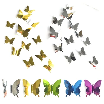 

3D Wedding Party Decoration Hot Sale 12PCS/Set Home Decorations High Quality DIY Mirror Popular Wall Stickers Butterfly