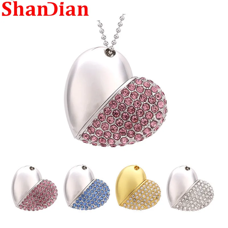 SHANDIAN Акция модное металлическое сердце кристалл USB флэш накопитель драгоценный