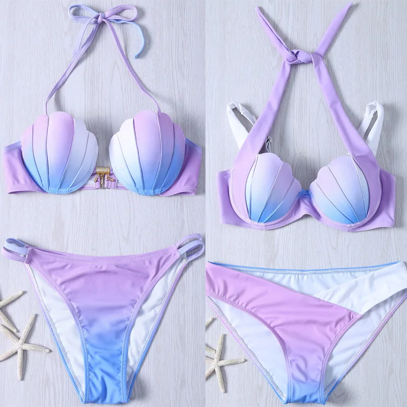 

TODAYSWELL 2017 Mermaid bikini swimsuit gradient color shell shell bikini ladies swimsuit Burst section