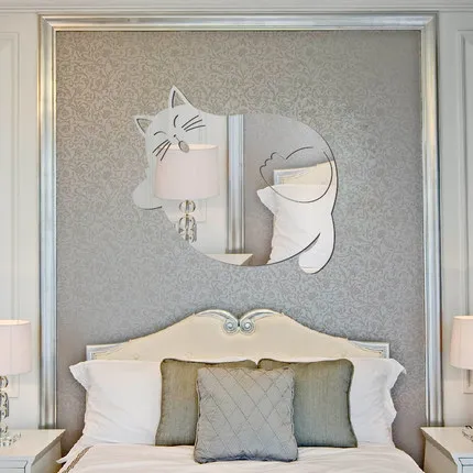 

Silver Lovely Cat Patterns Mirror Effect Decals DIY 3D Acrylic Mirror Wall Sticker Children Room Bedroom Kindergarten Mural
