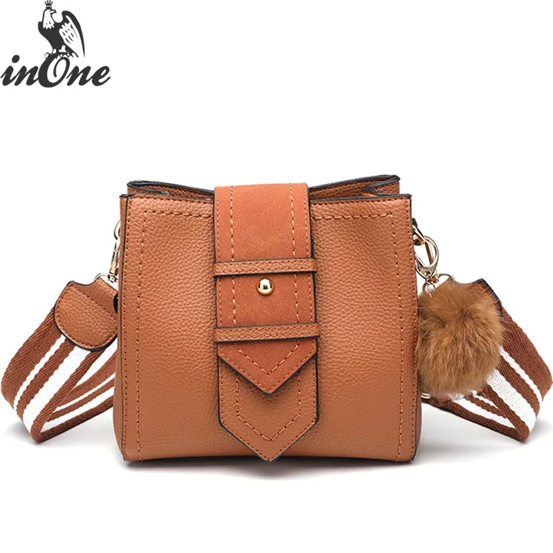 

INONE Bucket Vegan Leather Peacock Green Crossbody Shoulder Bags For Women 2019 Bolsa Feminina Cymka Handbag Bucket Pompom Purse
