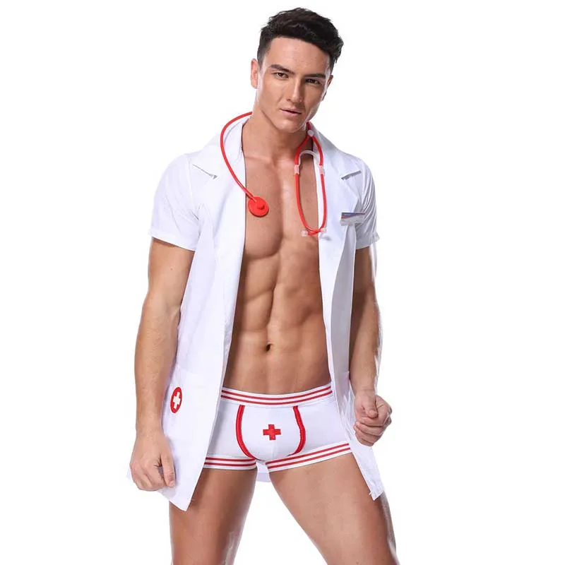 3 PCS Mens Nurse Costume Sexy Cosplay Adults Night Party Clothing Gay Unifo...