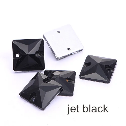 Все Цвета 12 мм 36 мм квадратная форма pcs Стекло пришить стразы шитье хрустальных камней для Свадебные украшения F0103 - Цвет: jet black