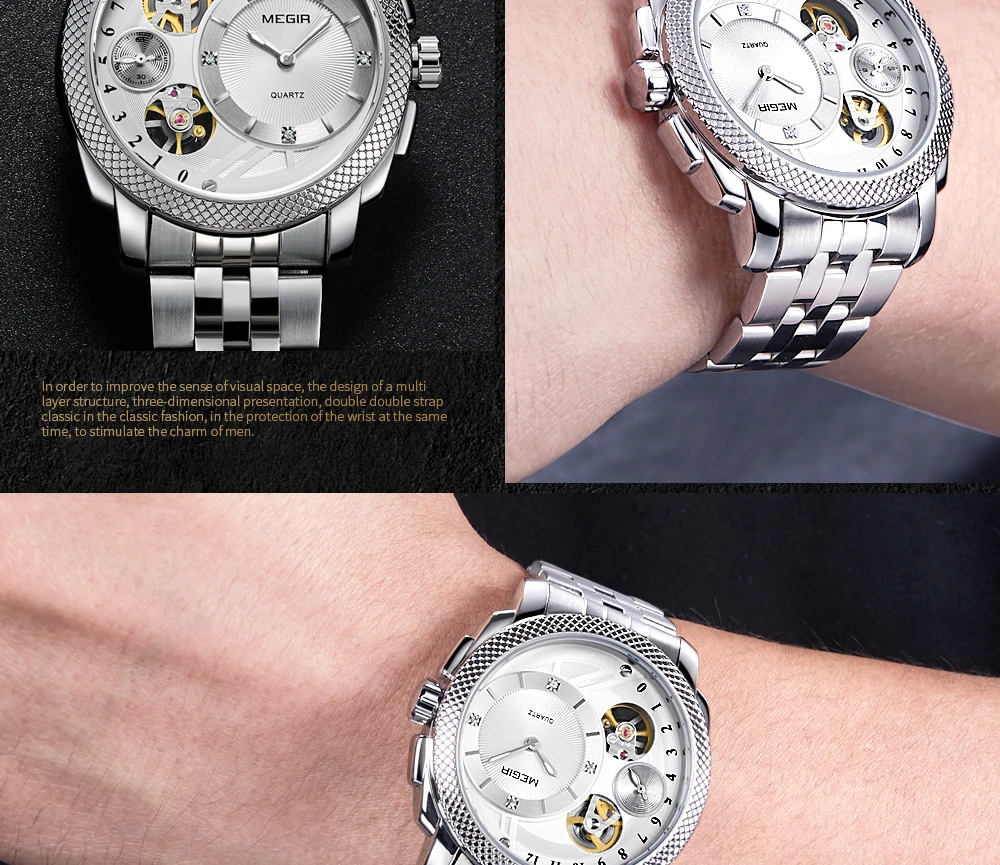 Relogio Masculino MEGIR наручные часы Мужские часы 4 циферблата модные спортивные водонепроницаемые мужские часы календарь часы reloj hombre