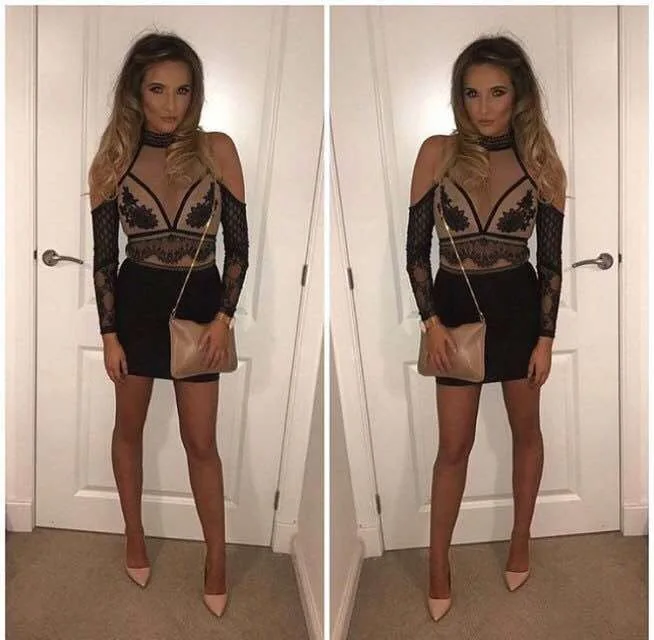 

Bandage Dress Women Black Sexy Long Sleeve Party Dresses Lace Mesh 2018 Elegant Bodycon Mini Dress