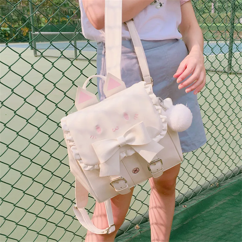Japón Lolita Girl gato bordado Mochila señora encantadora bolso arco Kawaii dibujos animados gato orejas estudiante Mochila femenina
