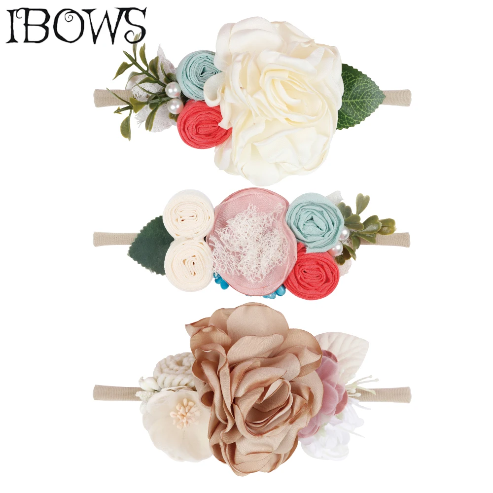 

Flower Headband Pearl Hair Band for Baby Girls Artificial Fake Flower Elastic Nylon Band Birthday Party Kids Hair Accessories