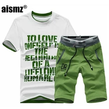 Aismz мужской спортивный костюм, комплект летней повседневной спортивной моды, мужские шорты, комплекты с короткими рукавами, рубашка+ шорты, повседневный спортивный костюм