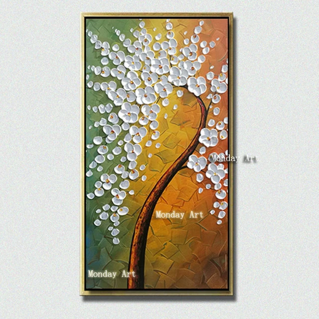 Большая лучшая ручная роспись толстый нож цветок картины маслом 3D золотое дерево картины маслом настенные картины на холсте для гостиной