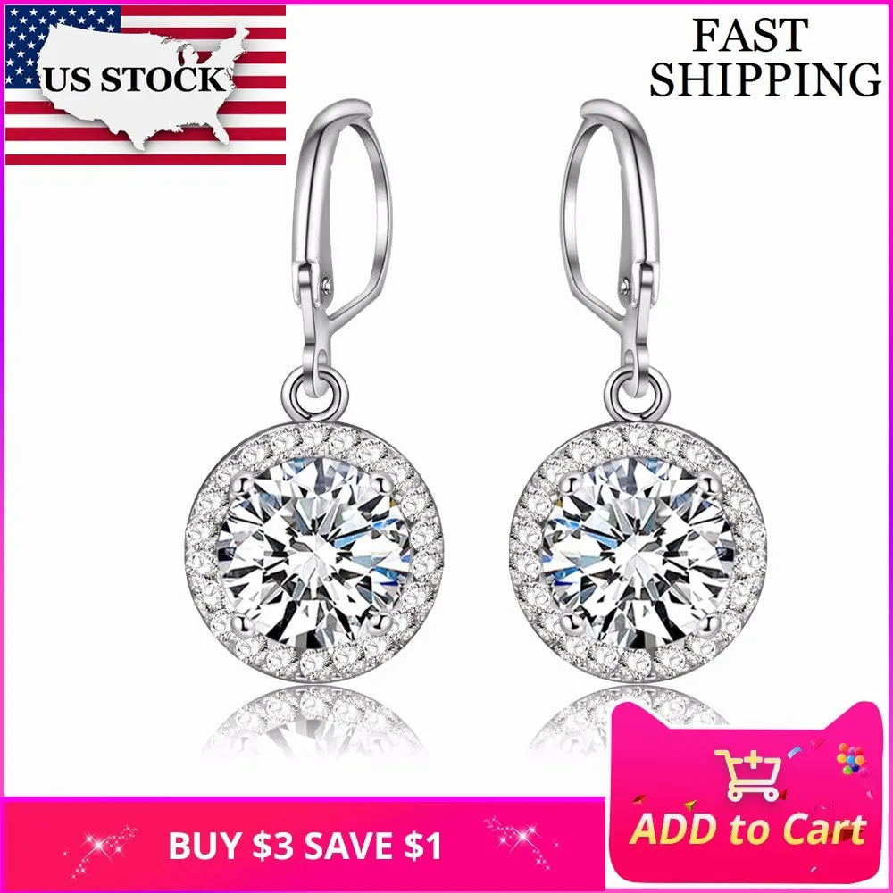 

US STOCK Fashion Crystal Earrings for Women White Jewelry Earing Brincos Feminino Vintage Cubic Zirconia Rings Uloveido Y101