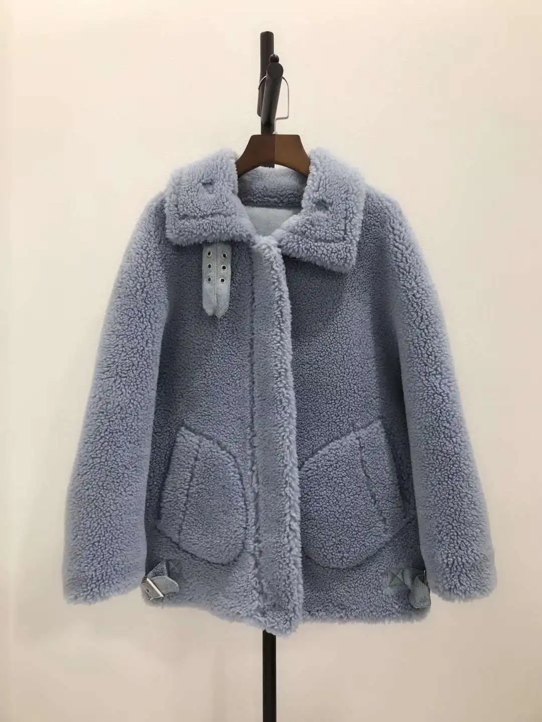 Короткое пальто женская одежда зимняя куртка из овечьего меха шерстяная Байкерская парка Корейская одежда женская верхняя одежда с отложным воротником