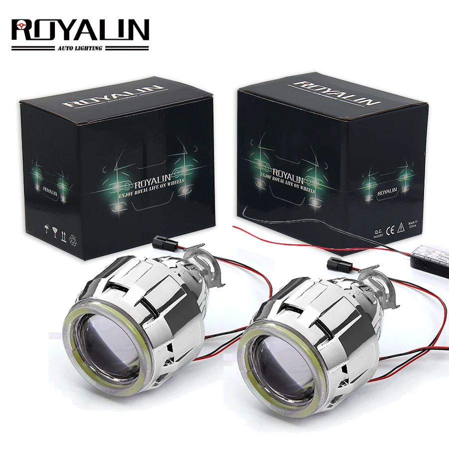  ROYALIN Car Motorcycle DRL LED Headlights Lens H1 Bi Xenon Lights Projector H4 H7 COB Angel Eyes He - 32964901575