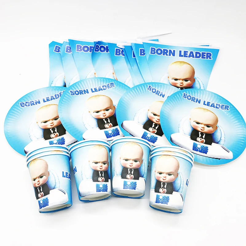 

60pcs/pack my little boss theme disposable plates my little boss party banners my little boss cups for 20 people use