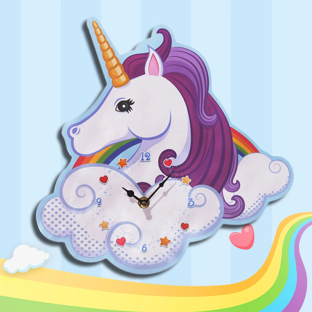 1Piece Fantasy Rainbow Unicorn Wall Clock Kid Room Decoration Hanging