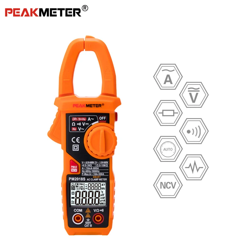 

PEAKMETER PM2018S Portable Smart AC Digital Clamp Meter Multimeter AC Current Voltage Resistance Continuity Measurement Tester