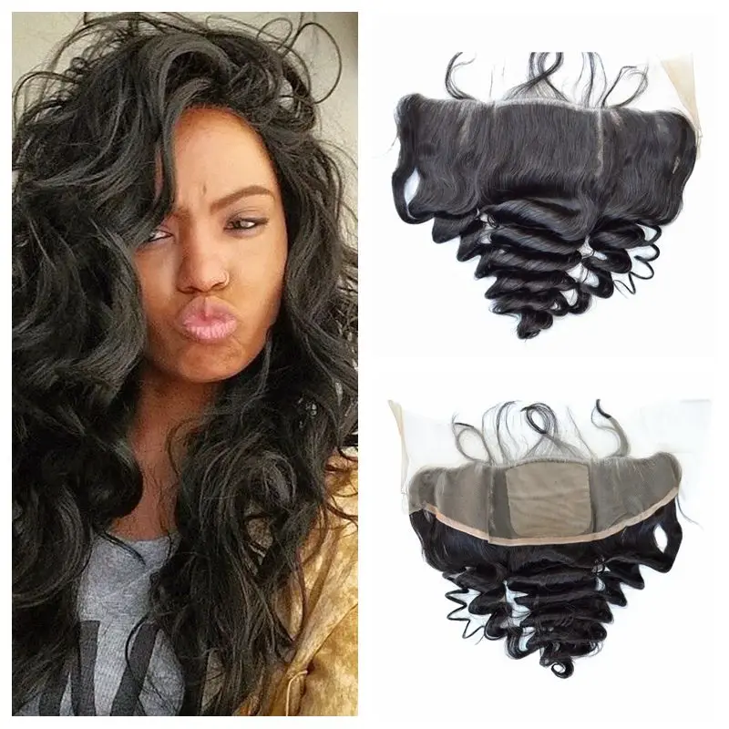 

Silk Base Frontal Closure Bleached Knots Natural Black Virgin Brazilian Loose Wave Lace Frontals