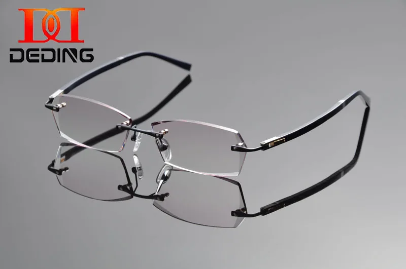 DeDing Men titanium rimless eyeglasses Frame tinted lens for prescription glasses anti blue rays