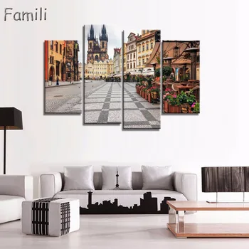 

Modern Wall Art Home Decoration Printed Oil Painting Pictures No Frame 4 Piece Amusement Park Beside the Sea Sunset Landscape