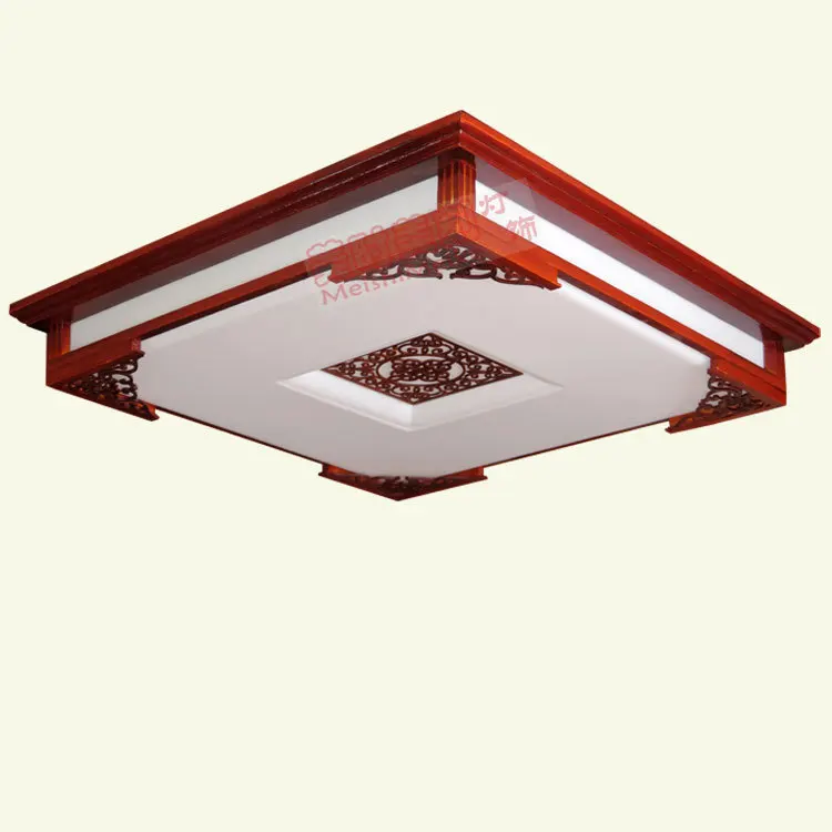 

Chinese style classical solid wood square acrylic ceiling light modern ultra-thin remote control three-color led ceiling light