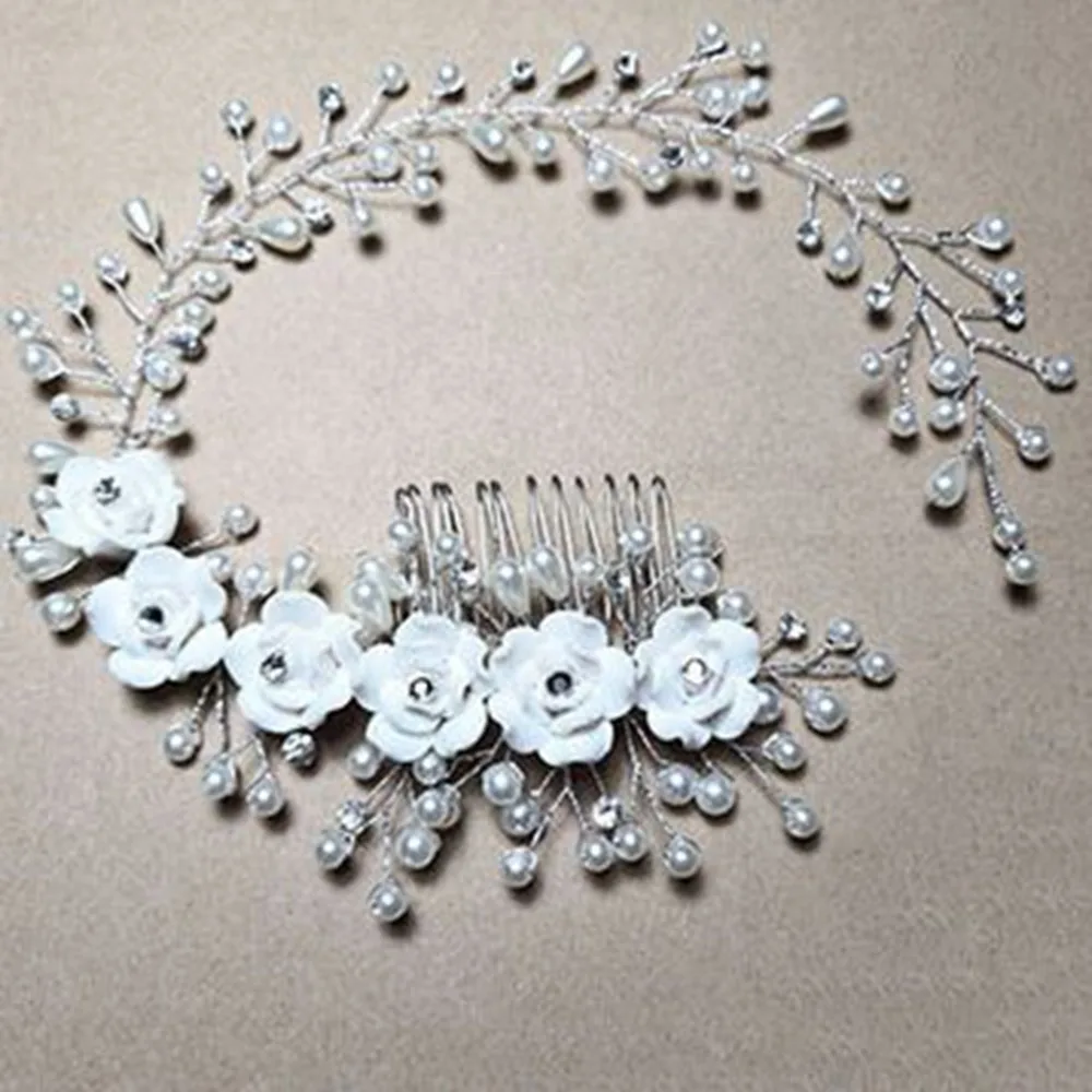 

Exquisite handmade soft ceramic flowers & pearl bride hair comb9