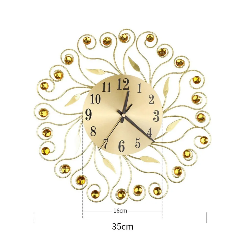 35 см винтажные настенные часы с металлическими кристаллами, роскошная алмазная живопись, большие современные дизайнерские настенные часы, креативное украшение для дома