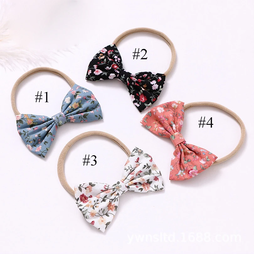 

24pc/lot Newborn Floral Print Hair Bows With Nylon Headbands Cotton Fabric Bows Headbands Kids Girl's Hair Accessories