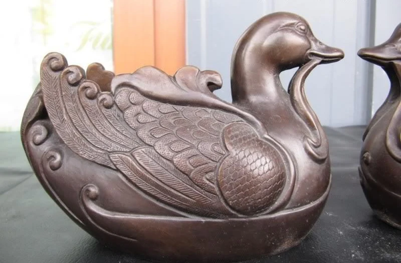 

Chinese Superb Bronze Copper Fengshui Carved mandarin duck Bird Pair