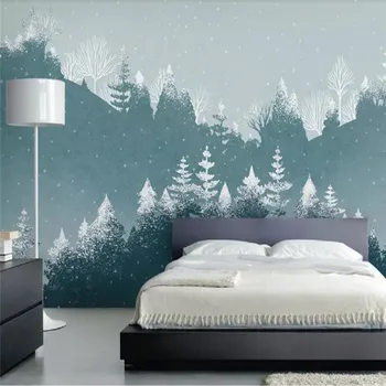 

Custom photo wallpaper fresh hand-painted forest Nordic minimalist background wall paper mural waterproof material