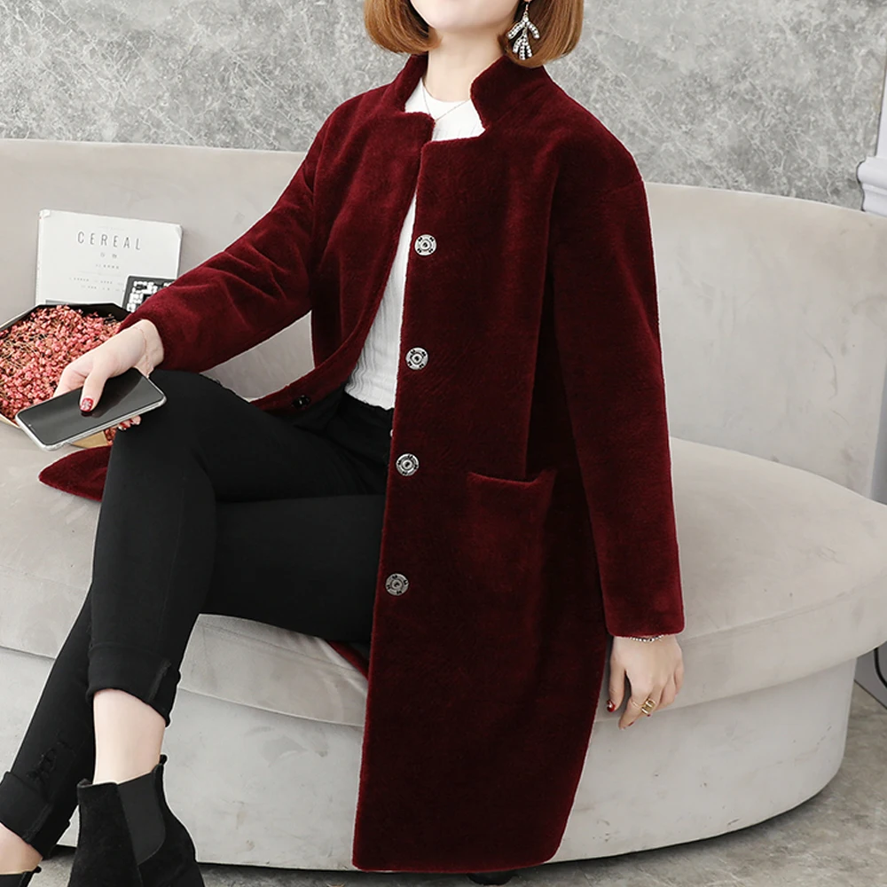 

2019 Women Thick Warm New Winter Autumn Luxury Factory Genuine Lamb Fur Overcoat Real Sheep Fur Coat Good Quality tsr329
