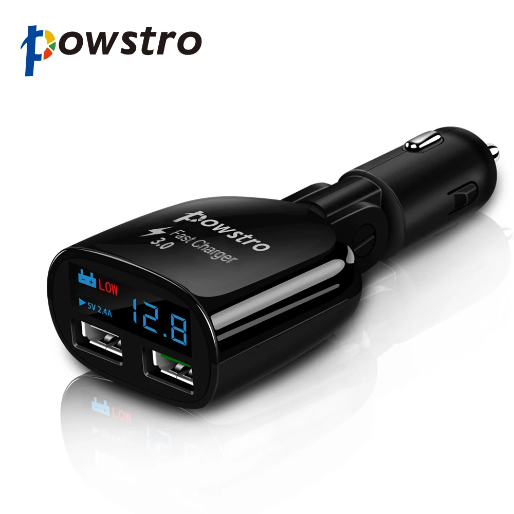 Автомобильное зарядное устройство Powstro 3,0, двойное зарядное устройство USB, а, СВЕТОДИОДНЫЙ монитор напряжения для samsung Galaxy S8, S7, S6, Xiaomi