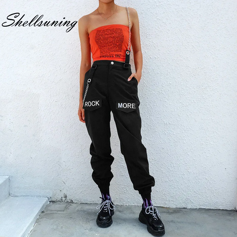 Shellsuning досуг брюки Moletom Feminino Карманы Комбинезоны 2019 Весна Осень Новые буквы принт