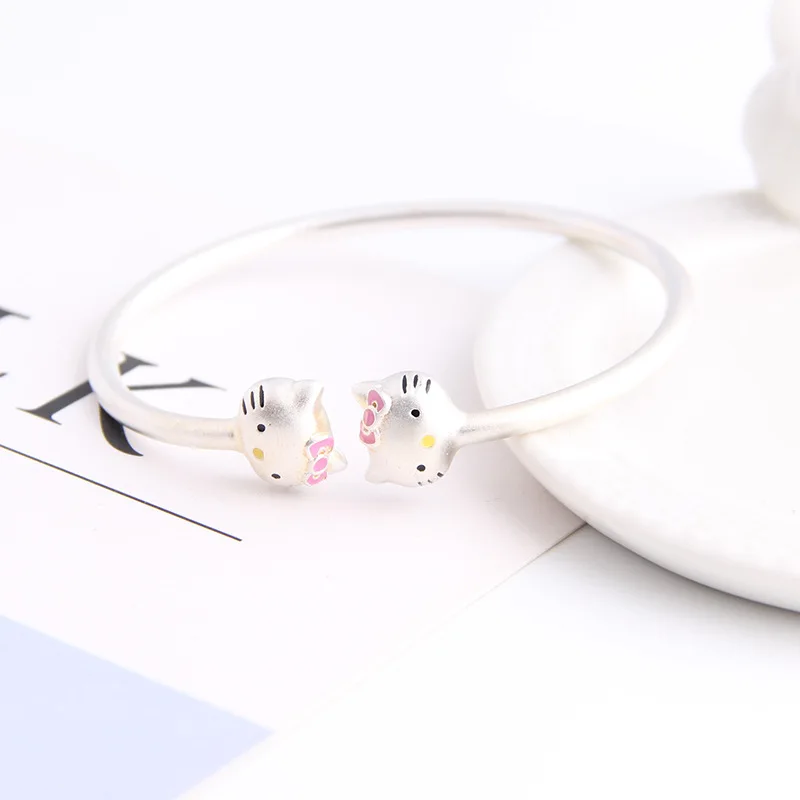 cute kitty bangle 990 silver Jewelry Vintage Adjustable bangles for women girl gift