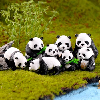 

4pcs/set Cute Panda Moss Micro Landscape Terrarium Figurine Decoration Resin Funny Panda Babies Ornament Fairy Garden Miniature