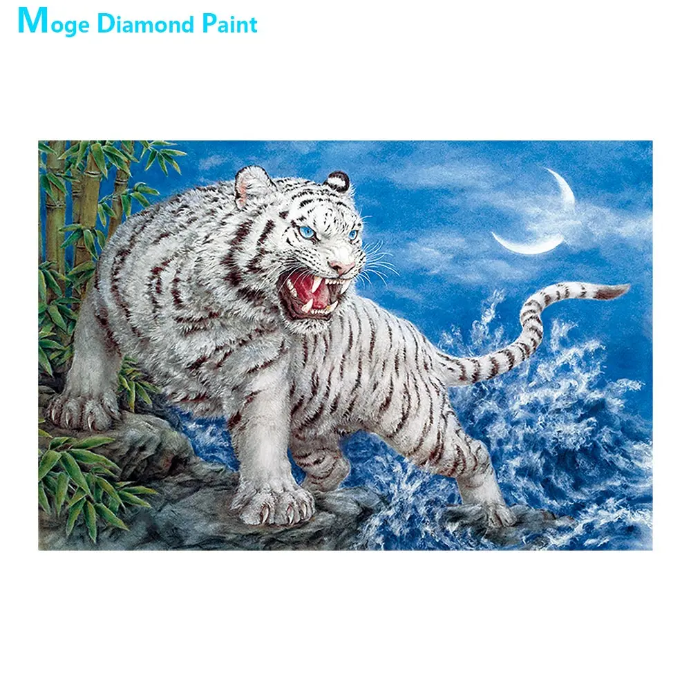 

White tiger animal Diamond Painting Full Round Decorative scenic New DIY Sticking Drill Cross Embroidery 5D Home Decoration