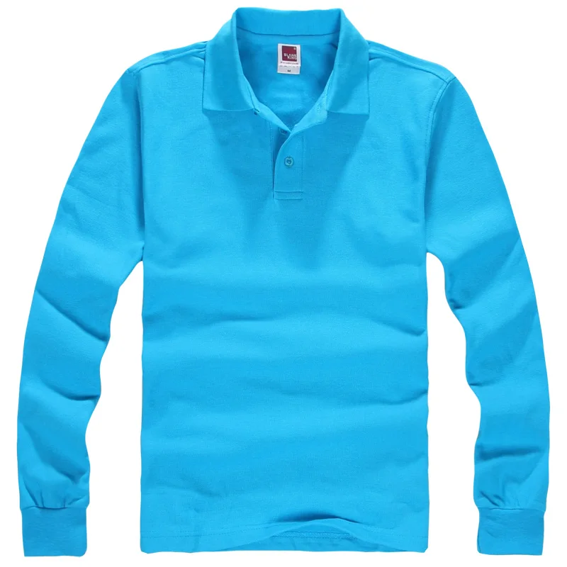 Бренд Для мужчин Поло рубашка мужская Для мужчин s модная блуза с воротником, рубашки для мальчиков с длинным рукавом Повседневное Camisetas Masculinas размера плюс S-XXXL Толстовка поло - Цвет: Lake Blue