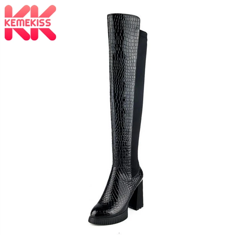 

KemeKiss New Women High Heels Boots Real Leather Plush Fur Winter Woman Shoes Fashion Warm Over The Knee Boots Size 34-39